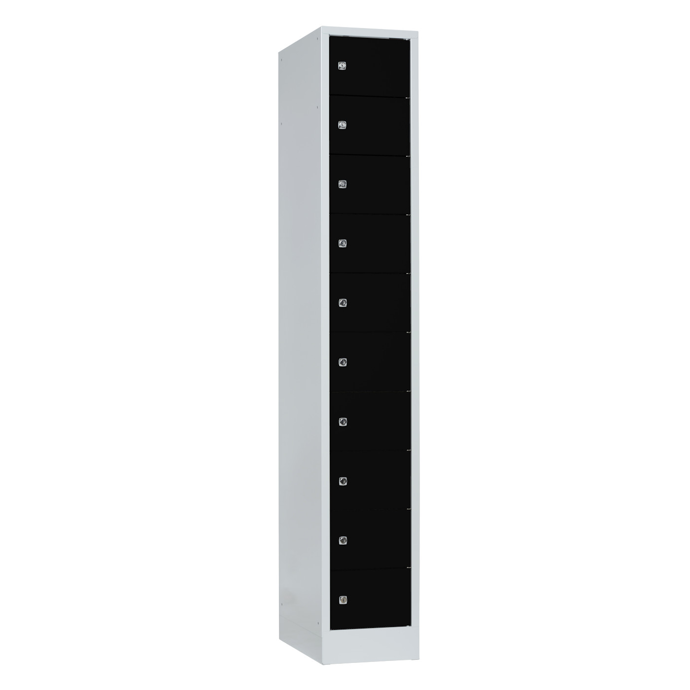Wolf Kleingefachschrank Serie 41, Sockel, Abteilbreite 300 mm, 1 Abteil à 10 Fächer Tiefschwarz RAL 9005