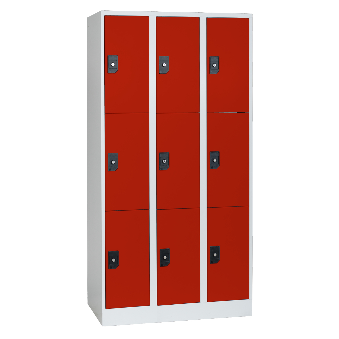 Wolf Fächerschrank Serie 96, Sockel, Abteilbreite 300 mm, 3 Abteile à 3 Fächer Feuerrot RAL 3000