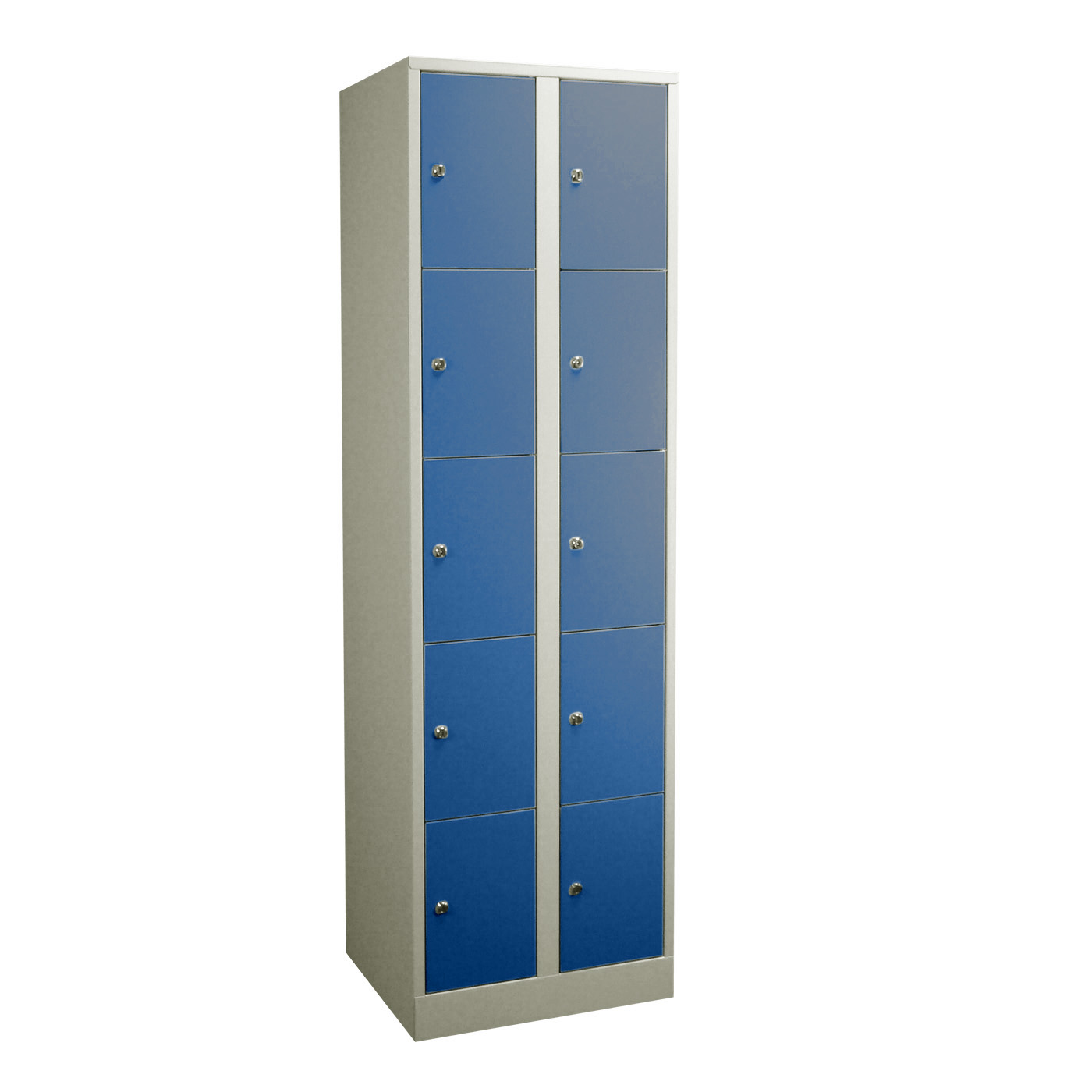 Wolf Fächerschrank Serie 42 extrahoch Sockel Abteilbreite 300 mm 2 Abteile à 5 Fächer Enzianblau RAL 5010