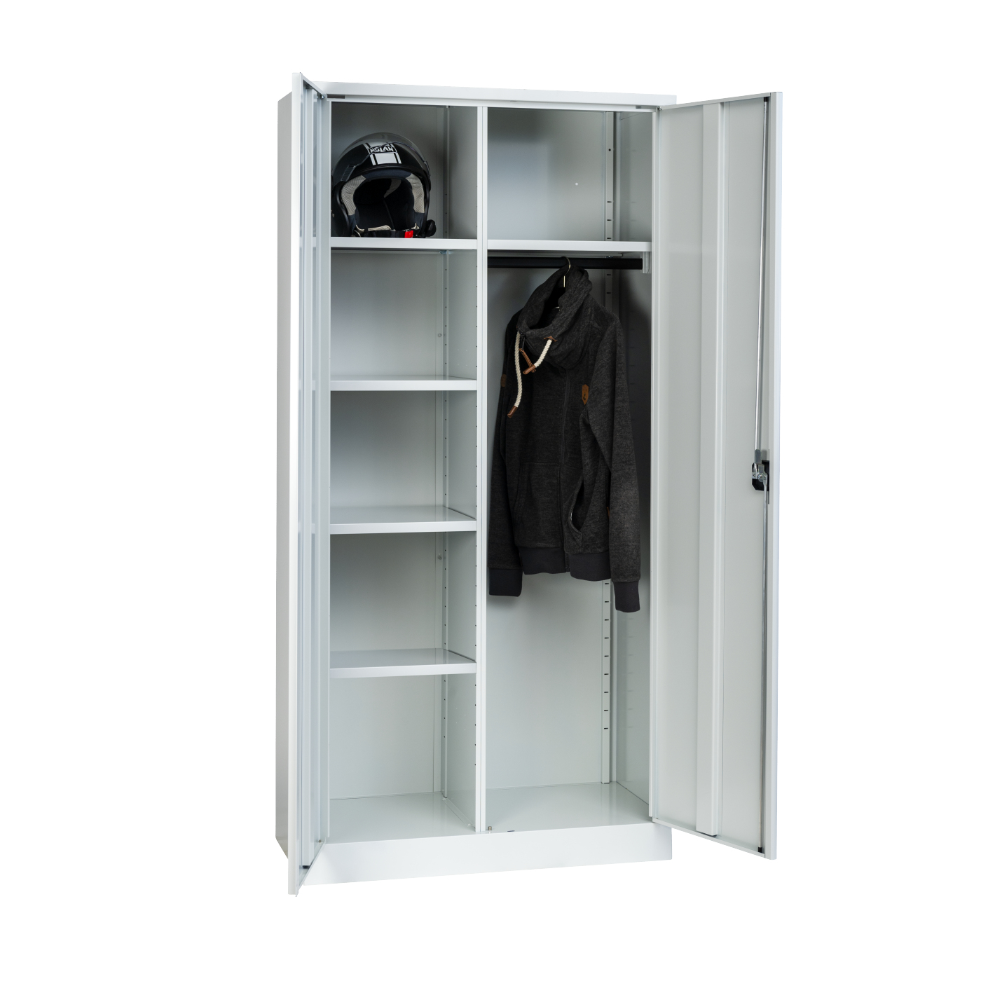 Wolf Material-Garderobenschrank Serie 20 Sockel Flügeltüren Höhe 1950 Breite 950 mm Lichtgrau RAL 7035