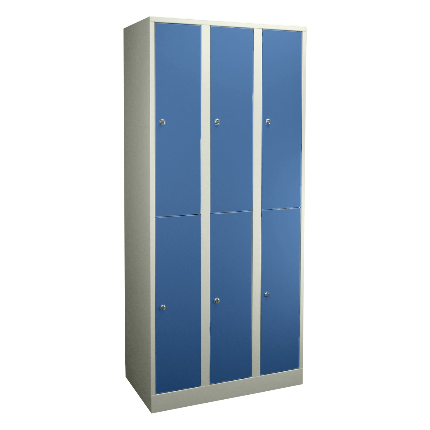 Wolf Spind Serie 42 doppelstöckig extrahoch Sockel Abteilbreite 300 mm 3 Abteile Enzianblau RAL 5010