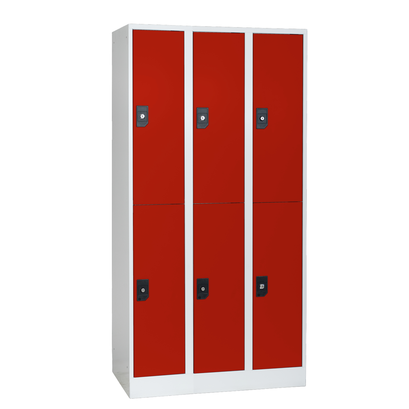 Wolf Spind Serie 96 doppelstöckig, Sockel, Abteilbreite 300 mm, 3 Abteile, 6 Fächer Feuerrot RAL 3000