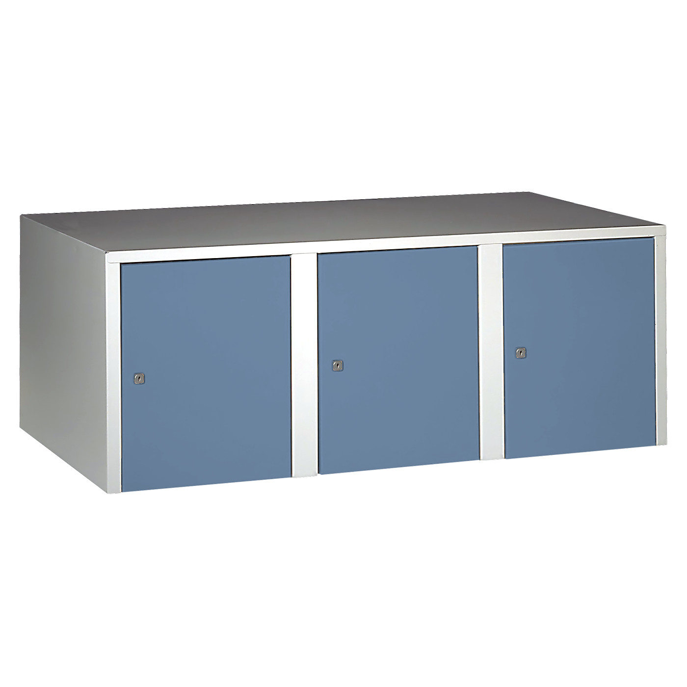 Wolf Aufsatzschrank Serie 73 , Sockel, Abteilbreite 400 mm, 3 Abteile Taubenblau RAL 5014
