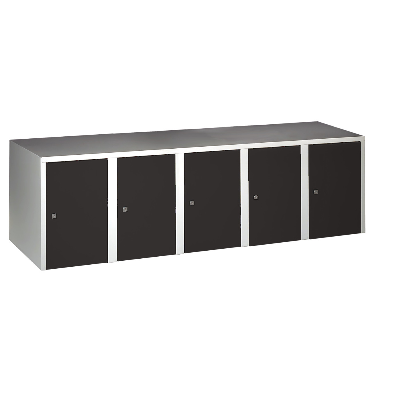 Wolf Aufsatzschrank Serie 73 , Sockel, Abteilbreite 300 mm, 5 Abteile Tiefschwarz RAL 9005