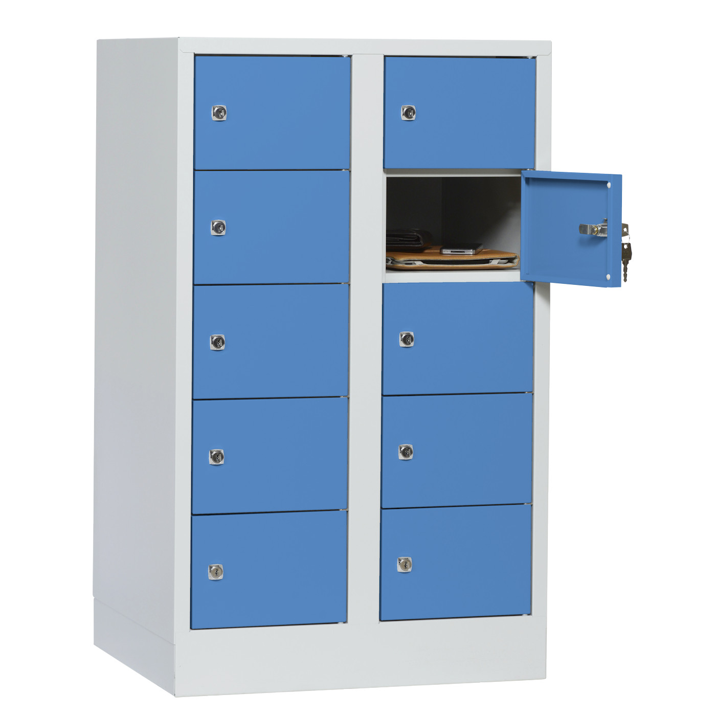Wolf Kleingefachschrank Serie 41, Sockel, Abteilbreite 300 mm, 2 Abteile à 5 Fächer Lichtblau RAL 5012