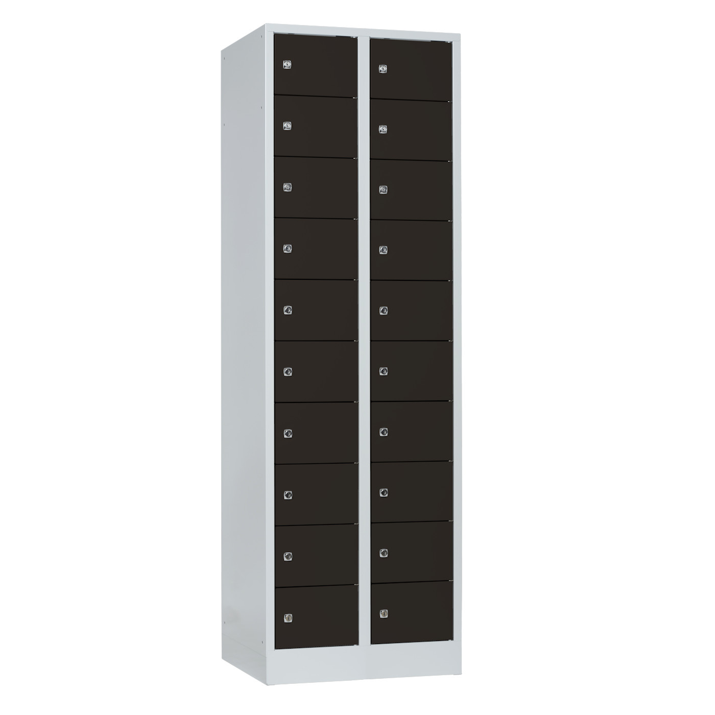 Wolf Kleingefachschrank Serie 41, Sockel, Abteilbreite 300 mm, 2 Abteile à 10 Fächer Tiefschwarz RAL 9005