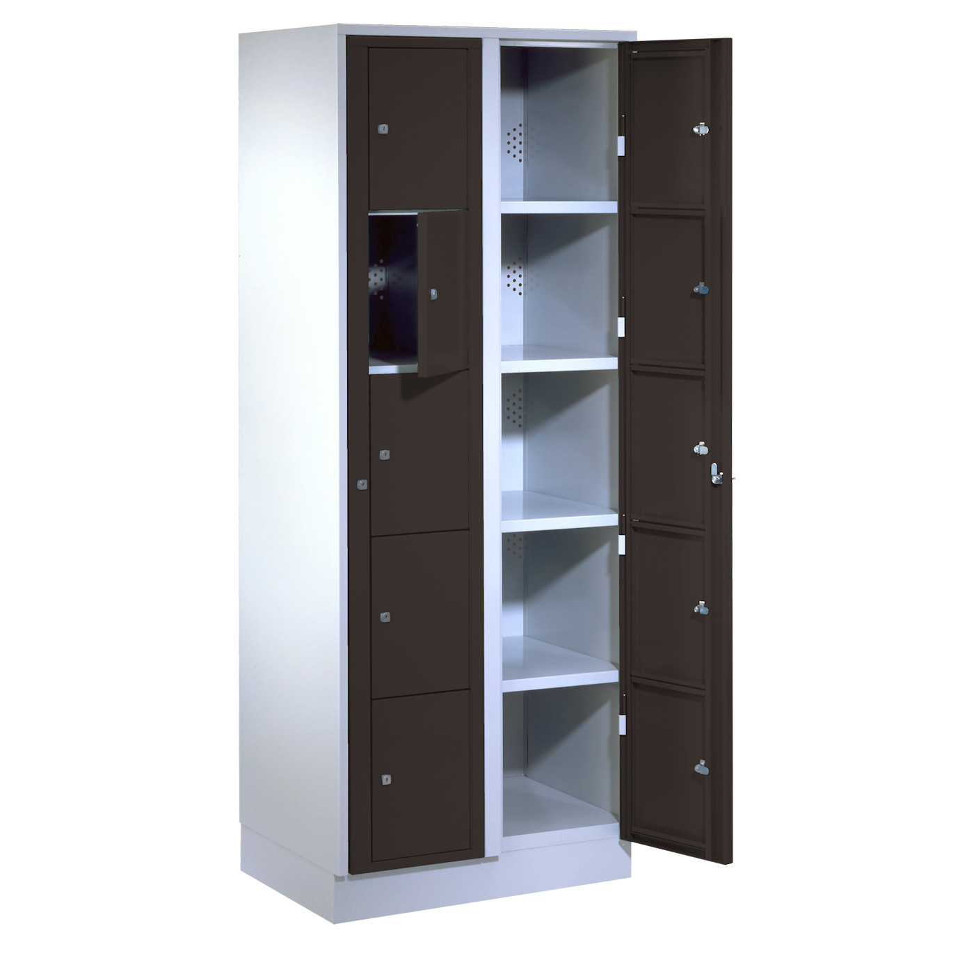 Wolf Wäscheverteilerschrank Serie 71 ZW, Sockel, Abteilbreite 350 mm, 2 Abteile à 5 Fächer Tiefschwarz RAL 9005