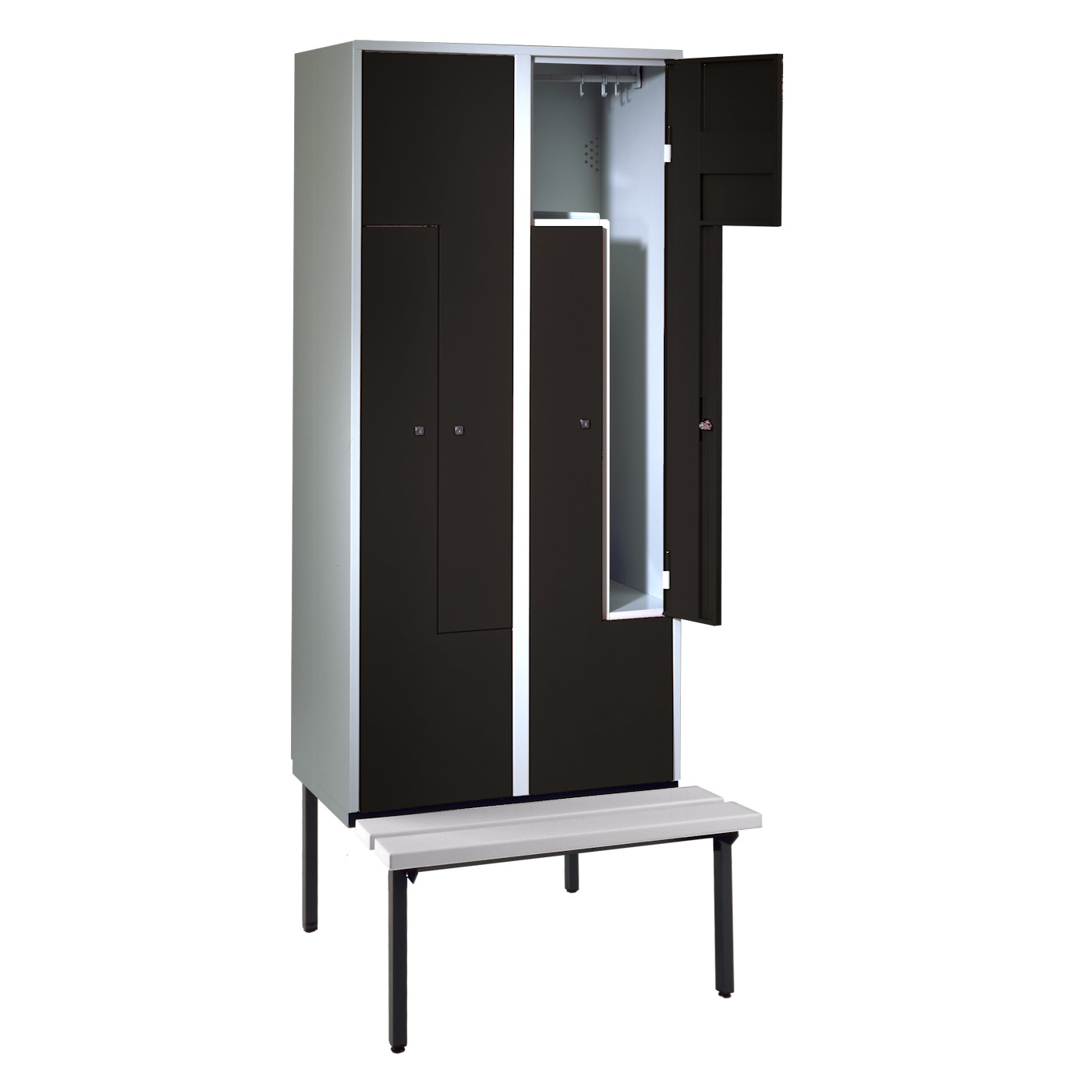 Wolf Z-Spind Serie 71 ZU, Sitzbankuntergestell, 4 Fächer mit einer Breite von je 200/400 mm Tiefschwarz RAL 9005