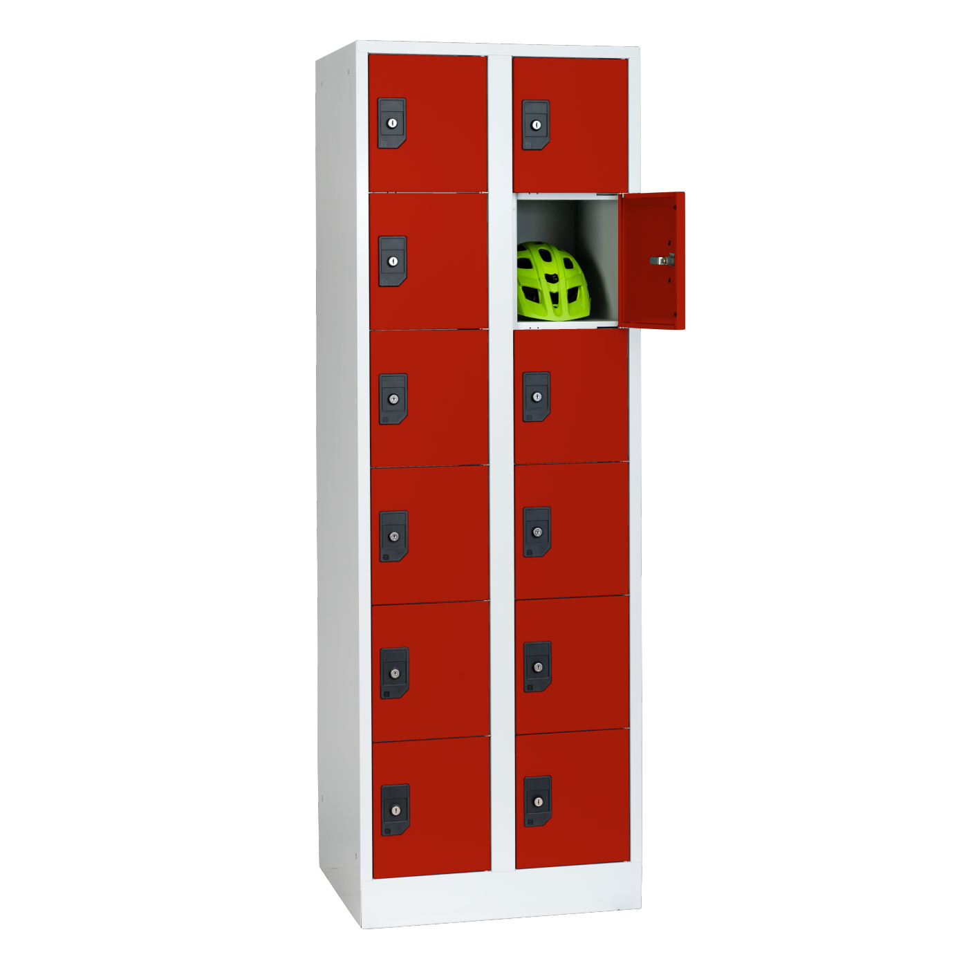 Wolf Fächerschrank Serie 96, Sockel, Abteilbreite 300 mm, 2 Abteile à 6 Fächer Feuerrot RAL 3000