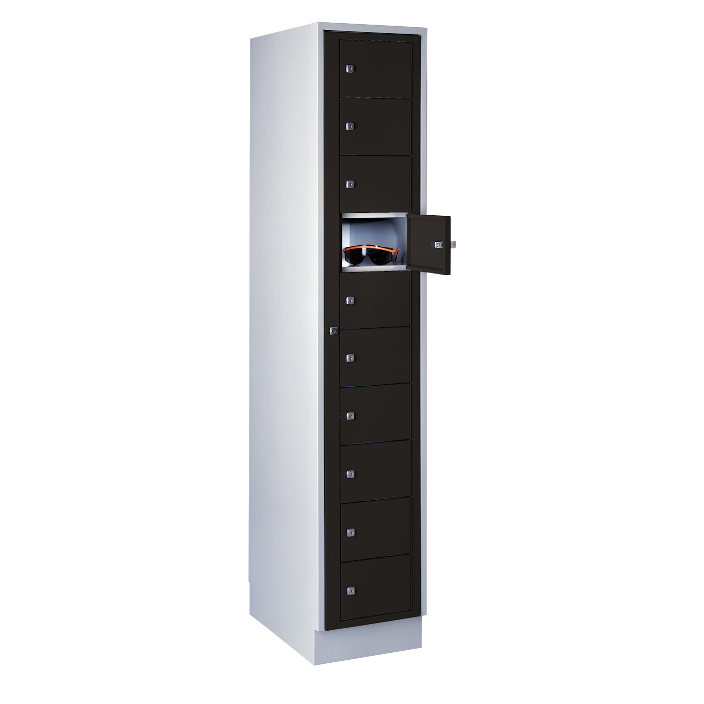 Wolf Verteilerschrank Serie 71 VT, Sockel, Abteilbreite 350 mm, 1 Abteil à 10 Fächer Tiefschwarz RAL 9005