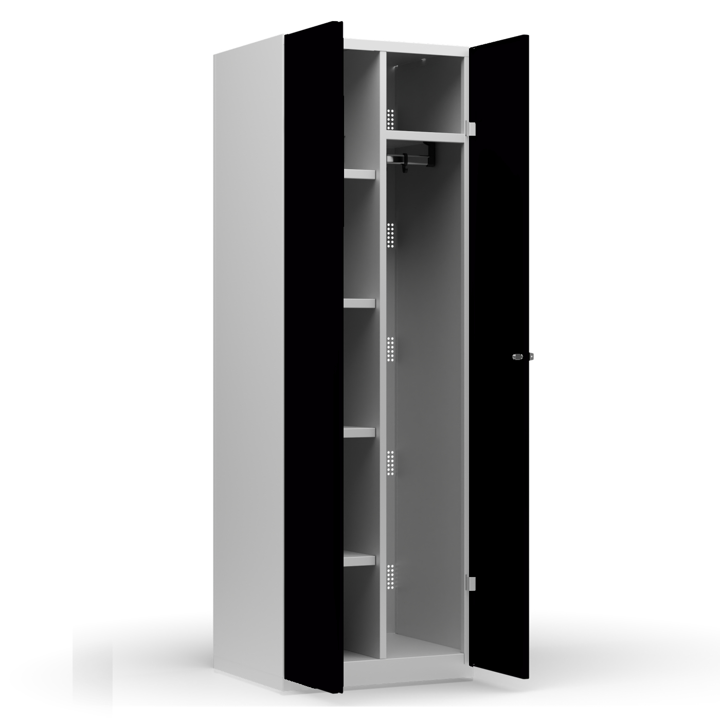 Wolf Mehrzweckspind mit Garderobe Serie 77 Sockel Flügeltüren Abteilbreite 300 mm 2 Abteile Tiefschwarz RAL 9005