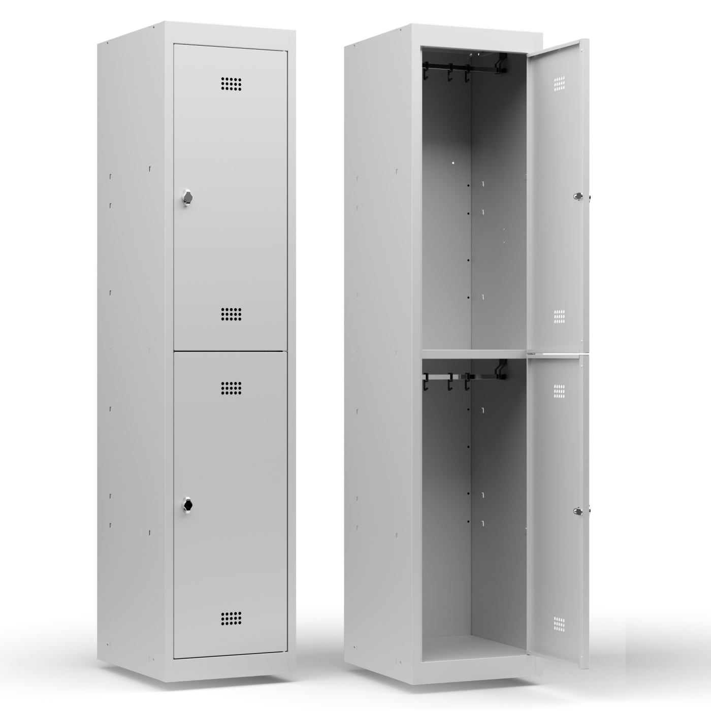 Wolf Spind-System Serie 30 doppelstöckig Grundelement Sockel Abteilbreite 400 mm 1 Abteil Lichtgrau RAL 7035