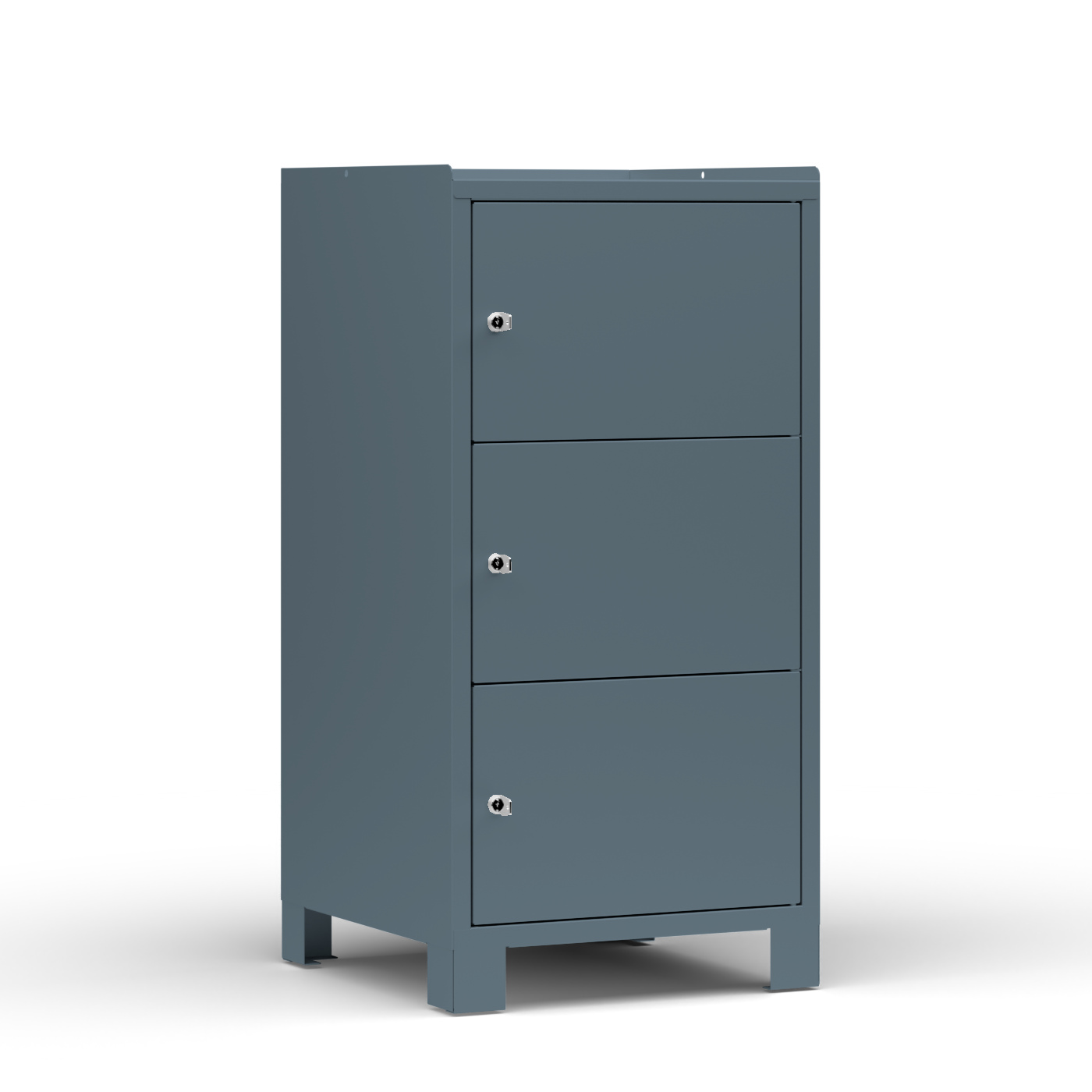 Wolf Werkzeugschrank Serie 59 Füße Breite 500 mm 3 verschließb. Fächer Blaugrau RAL 7031