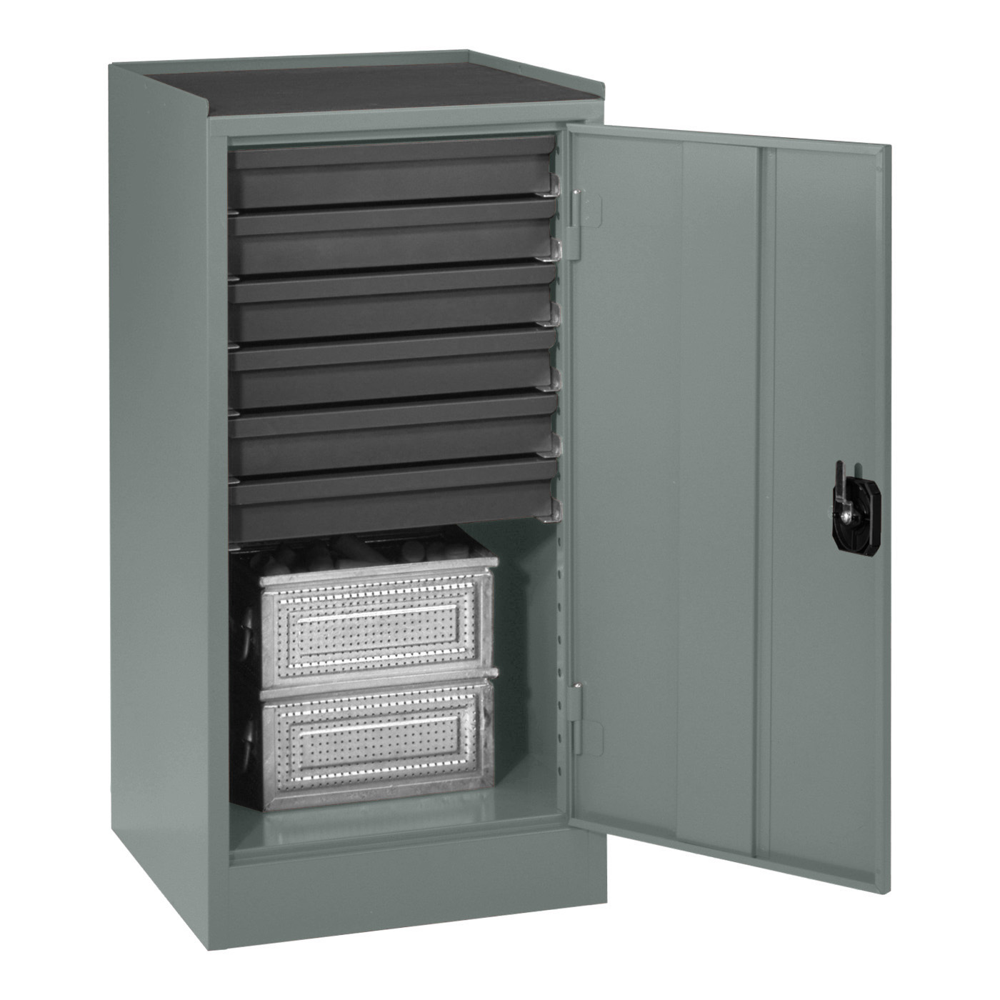 Wolf Werkzeugschrank Serie 50, Sockel, Breite 500 mm, 6 Schubladen, Stauraum Blaugrau RAL 7031