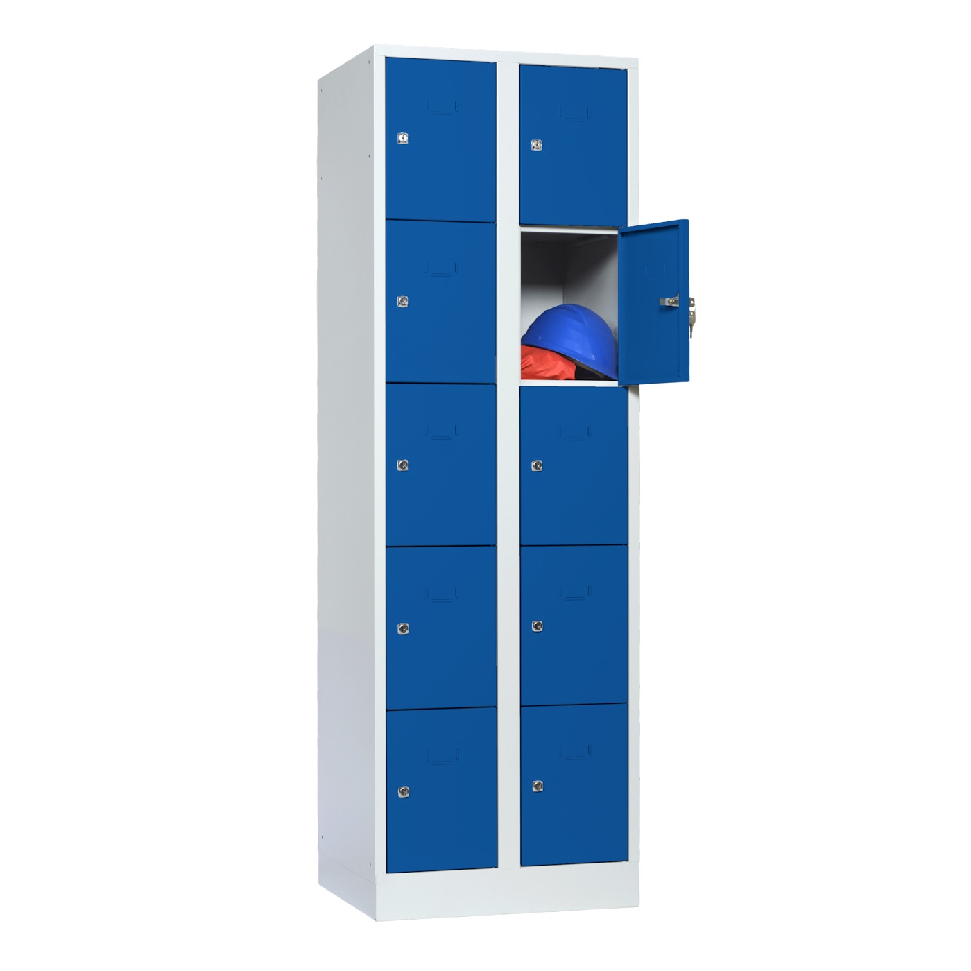 Wolf Schließfachschrank Serie 40 mit Sockel Abteilbreite 300 mm 2 Abteile à 5 Fächer Enzianblau RAL 5010