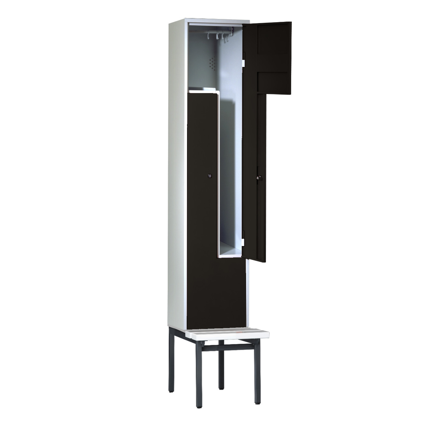 Wolf Z-Spind Serie 71 ZU, Sitzbankuntergestell, 2 Fächer mit einer Breite von je 200/400 mm Tiefschwarz RAL 9005