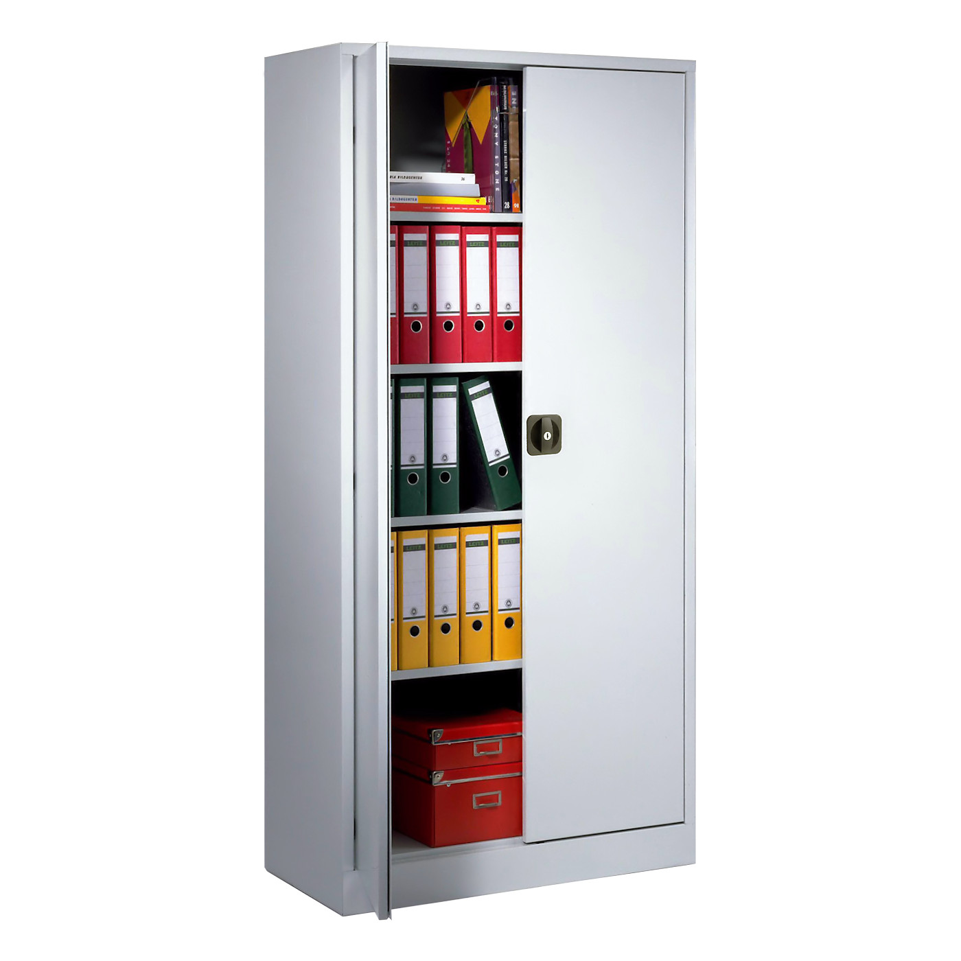 Wolf Material-Aktenschrank Serie 20 Sockel Flügeltüren Höhe 1950 Breite 950 mm Lichtgrau RAL 7035