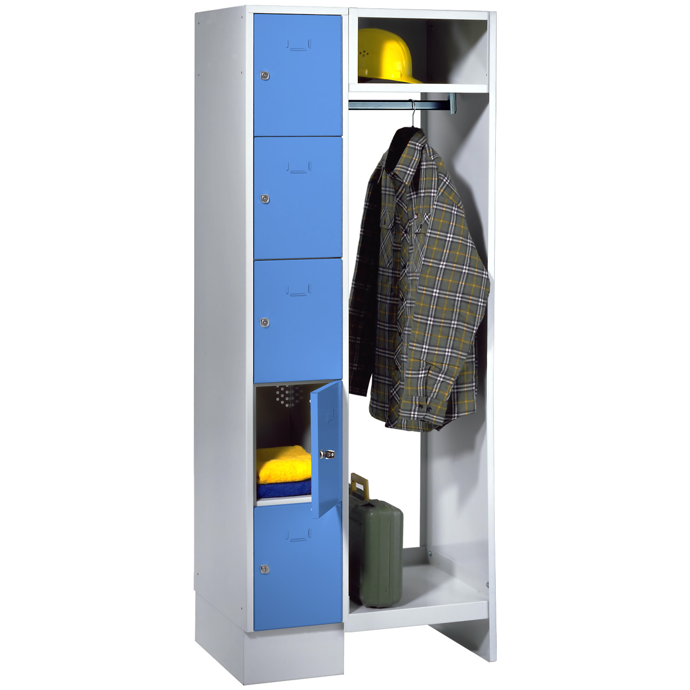 Wolf Schließfachgarderoben-System Serie 78 1 Abteil Breite 300 mm, 5 Fächer, offene Garderobe Lichtblau RAL 5012
