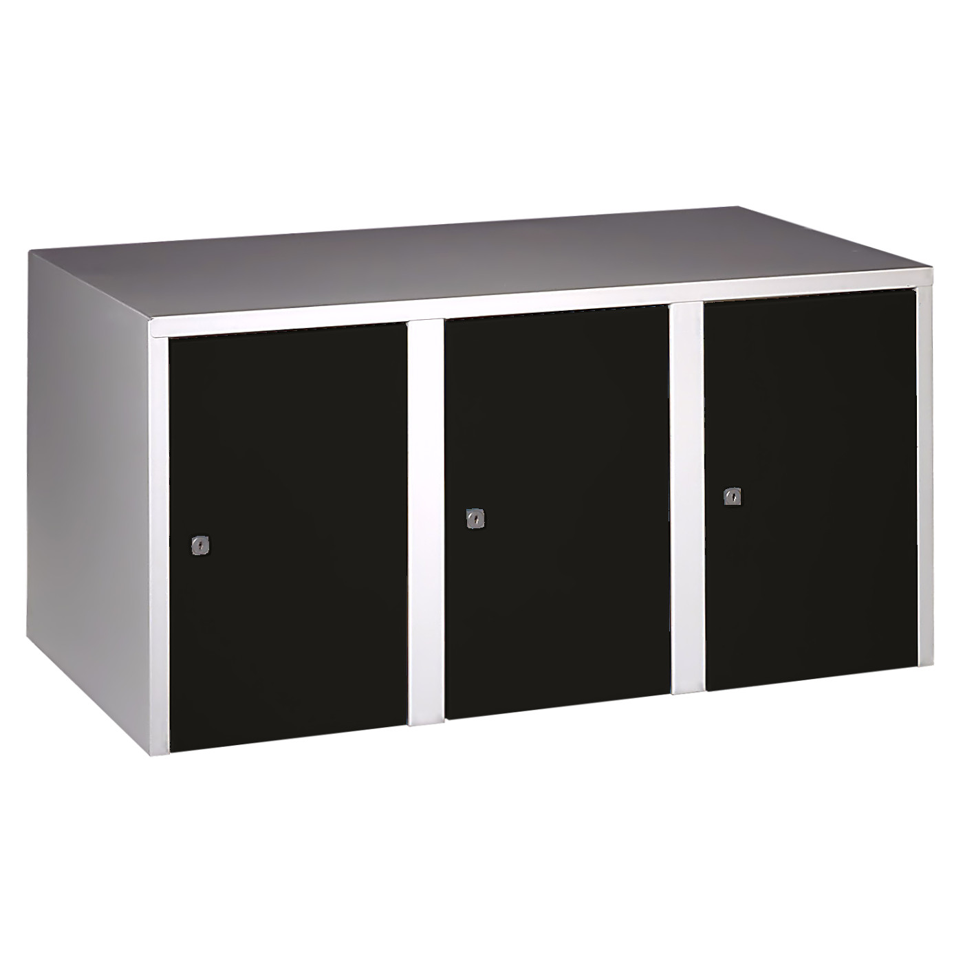 Wolf Aufsatzschrank Serie 73 , Sockel, Abteilbreite 300 mm, 3 Abteile Tiefschwarz RAL 9005
