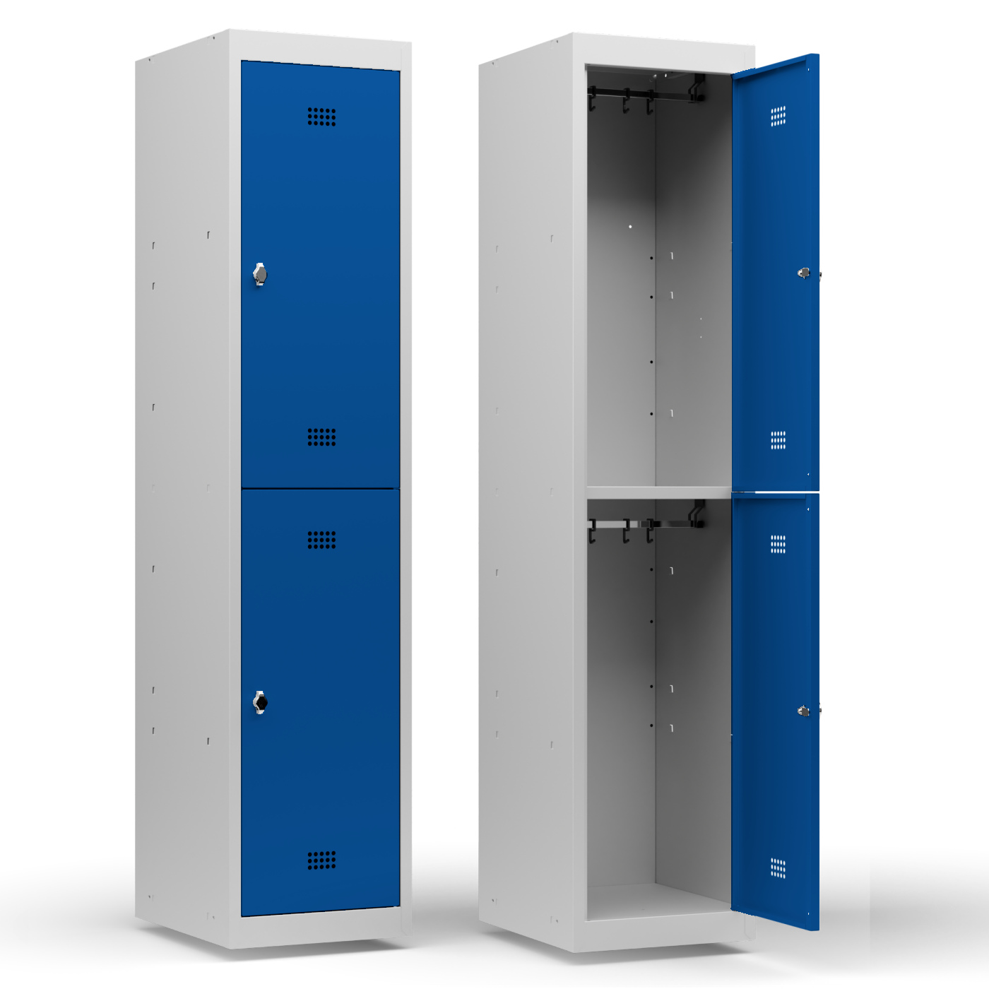 Wolf Spind-System Serie 30 doppelstöckig Grundelement Sockel Abteilbreite 400 mm 1 Abteil Enzianblau RAL 5010