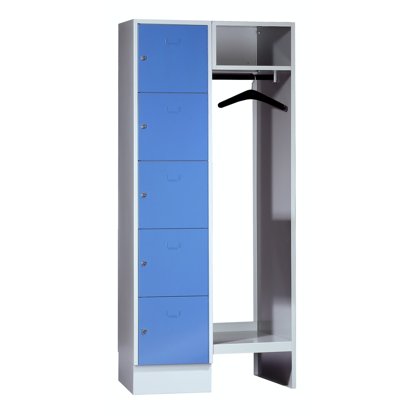 Wolf Schließfachgarderoben-System Serie 78 1 Abteil Breite 400 mm 5 Fächer offene Garderobe Lichtblau RAL 5012