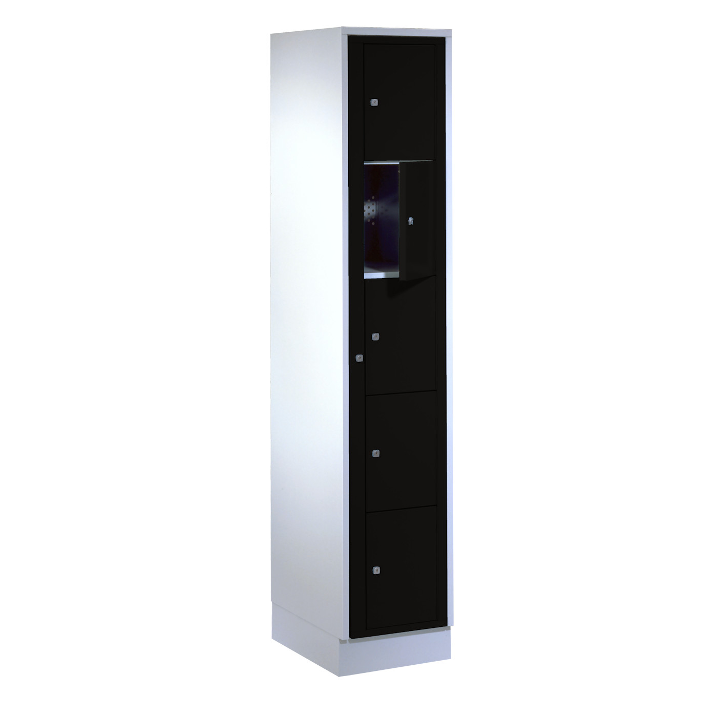 Wolf Wäscheverteilerschrank Serie 71 ZW, Sockel, Abteilbreite 350 mm, 1 Abteil à 5 Fächer Tiefschwarz RAL 9005