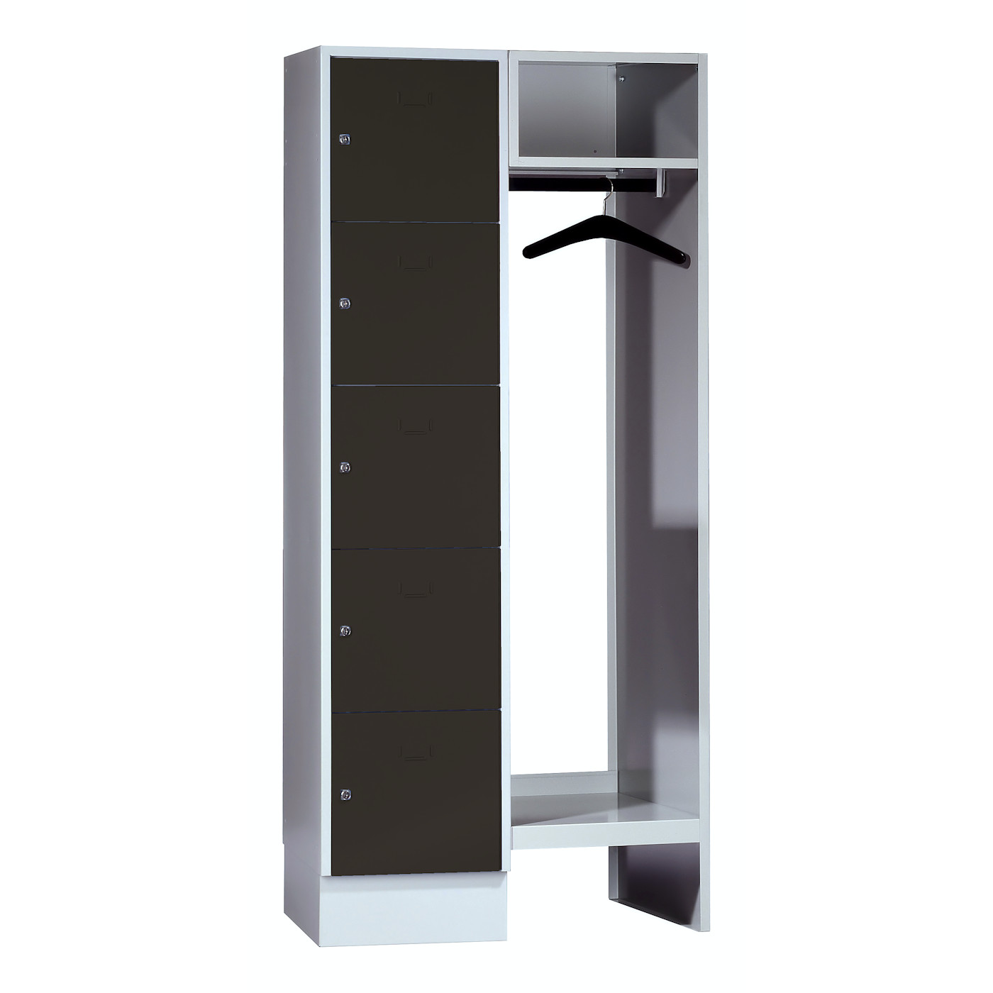 Wolf Schließfachgarderoben-System Serie 78 1 Abteil Breite 400 mm 5 Fächer offene Garderobe Tiefschwarz RAL 9005