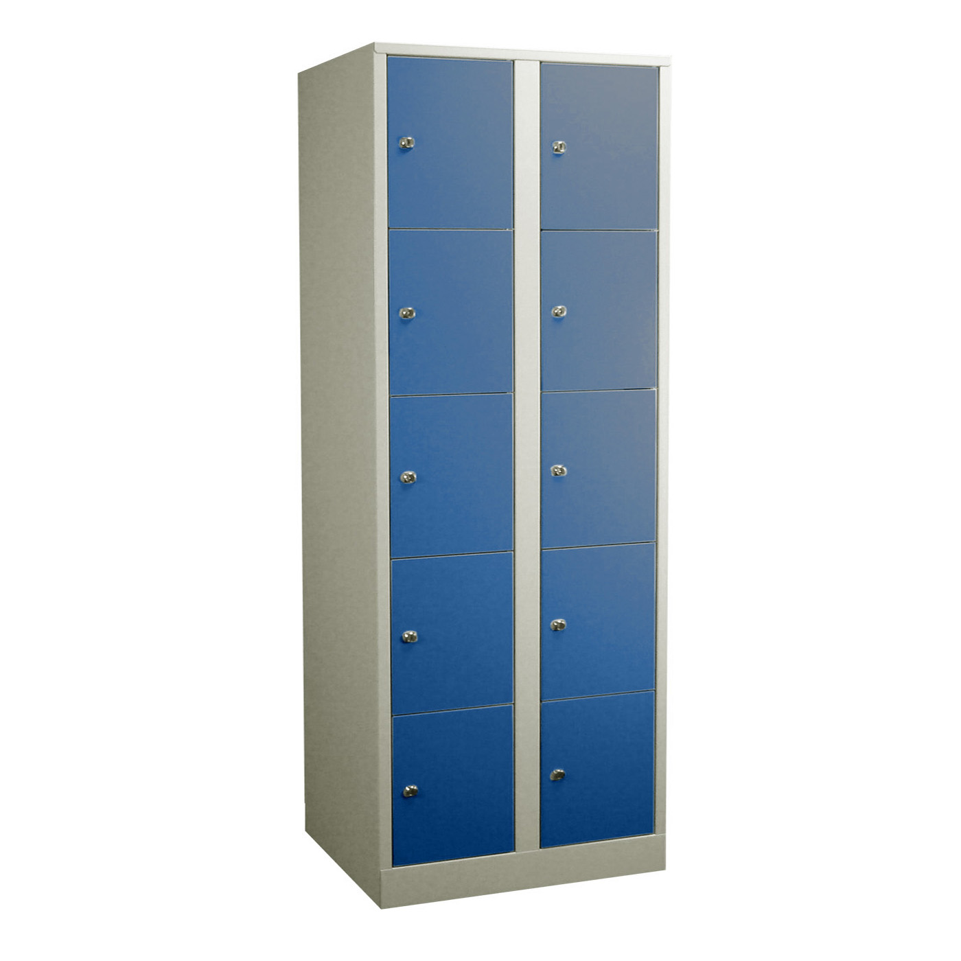 Wolf Fächerschrank Serie 42 extrahoch Sockel Abteilbreite 400 mm 2 Abteile à 5 Fächer Enzianblau RAL 5010