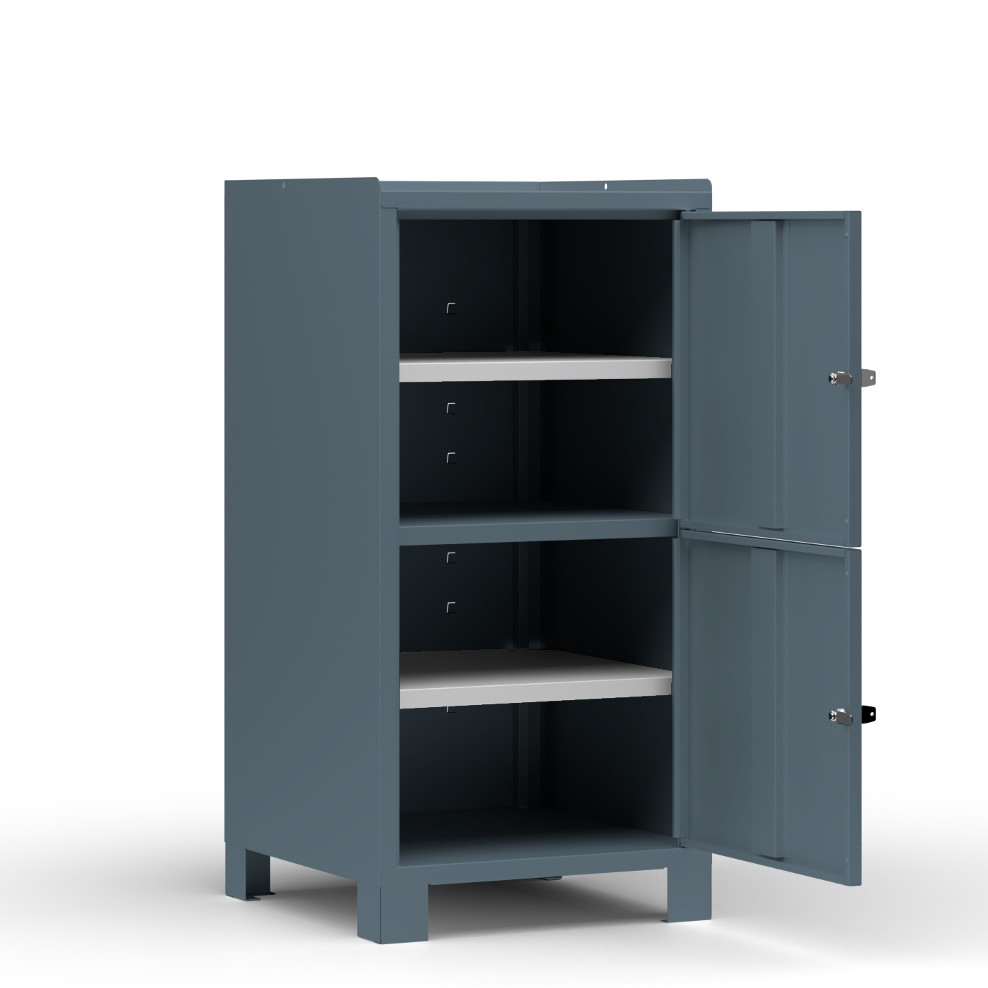 Wolf Werkzeugschrank Serie 59 Füße, Breite 500 mm 2 verschließb. Fächer mit Fachboden Blaugrau RAL 7031