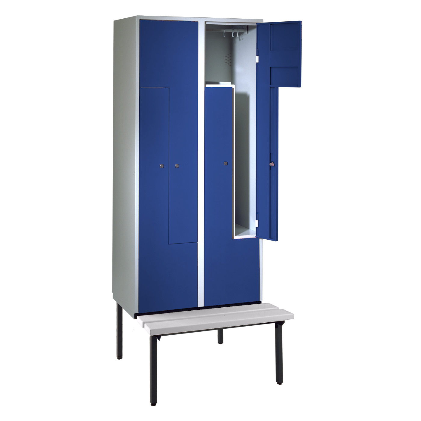 Wolf Z-Spind Serie 71 ZU, Sitzbankuntergestell, 4 Fächer mit einer Breite von je 200/400 mm Enzianblau RAL 5010