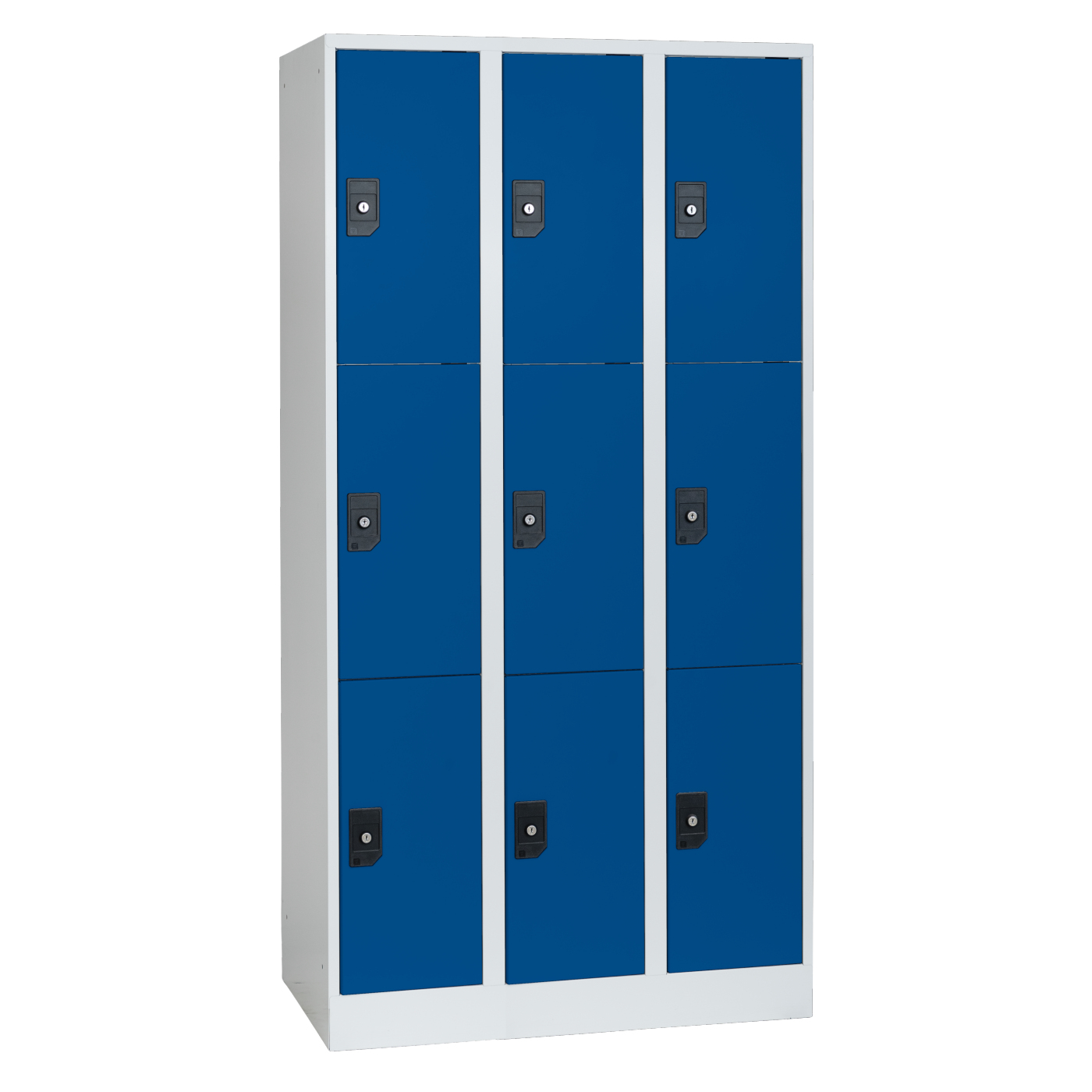 Wolf Fächerschrank Serie 96, Sockel, Abteilbreite 300 mm, 3 Abteile à 3 Fächer Enzianblau RAL 5010