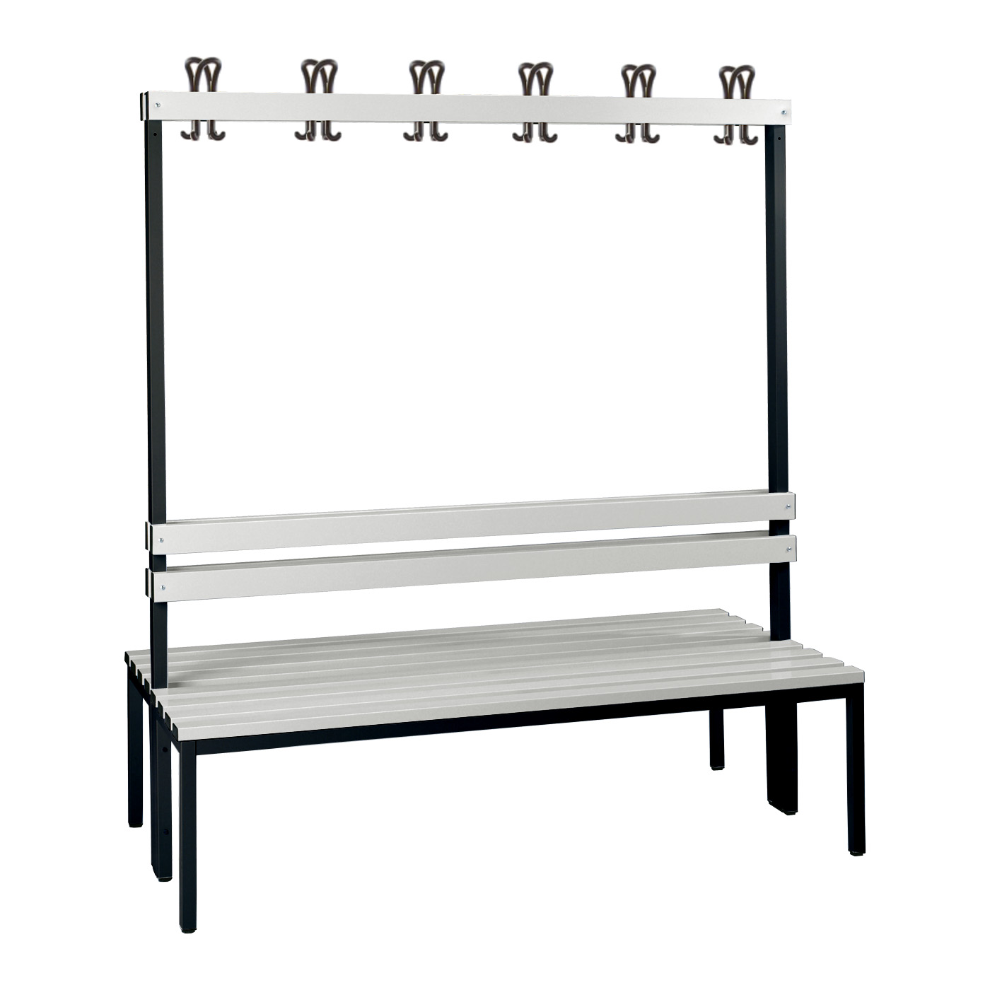 Wolf Garderobenbank Serie 103 doppelseitig Rückenlehne Sitzt. 2x355mm 1500mm Breite PVC Hellgrau