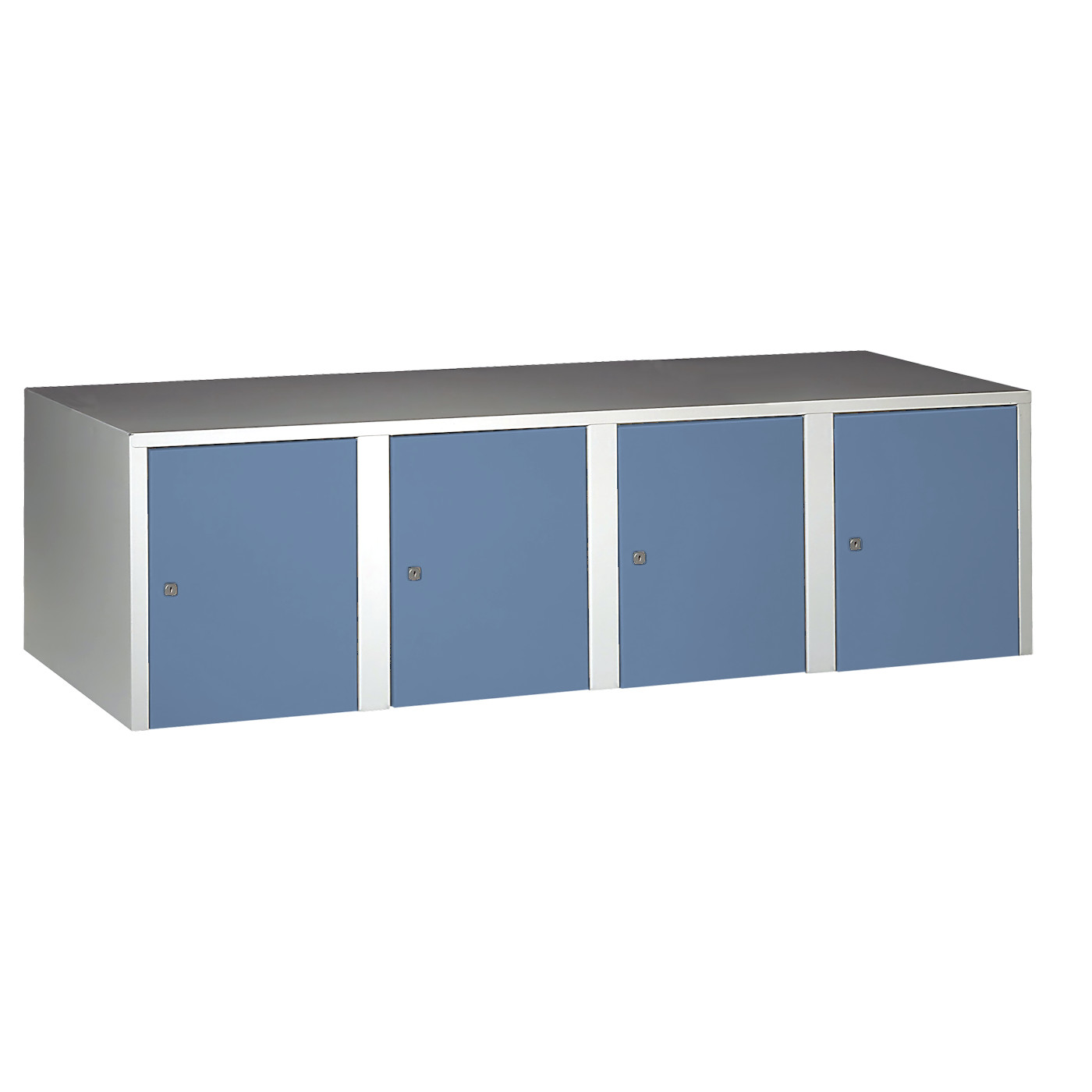 Wolf Aufsatzschrank Serie 73 , Sockel, Abteilbreite 400 mm, 4 Abteile Taubenblau RAL 5014