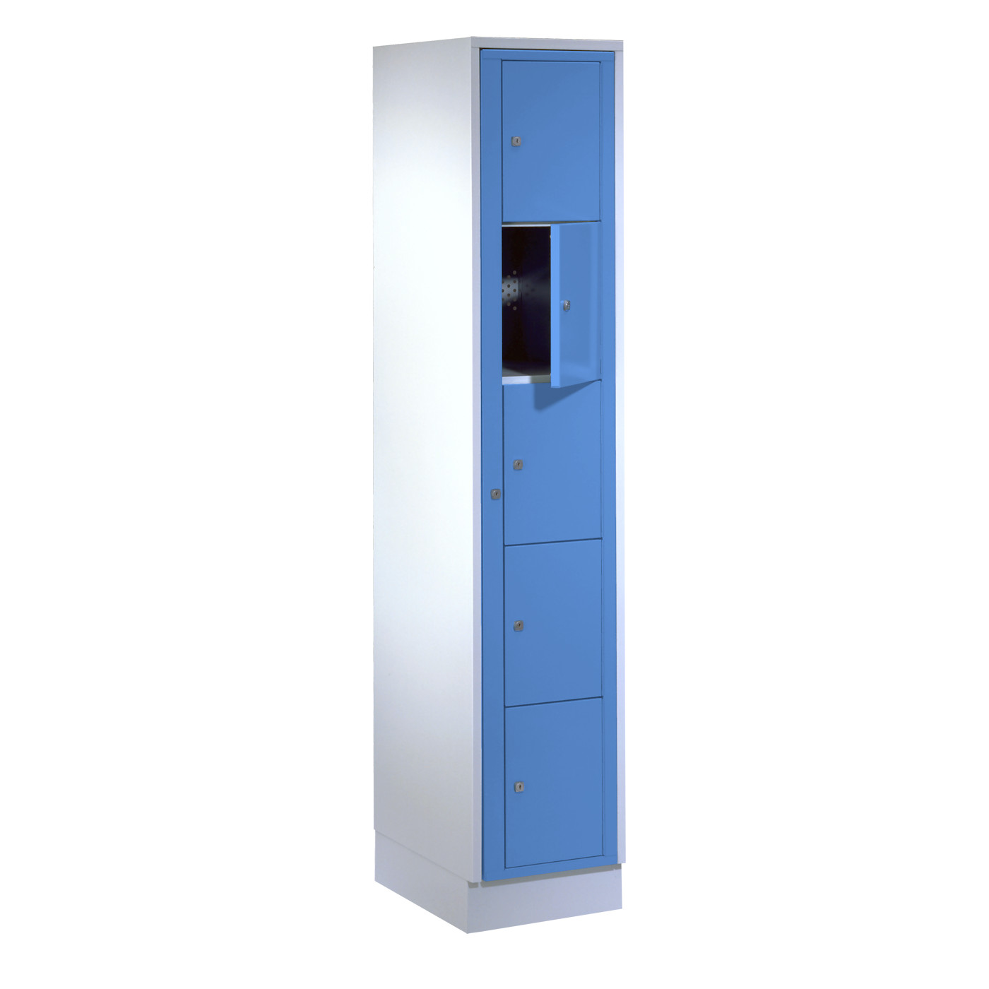 Wolf Wäscheverteilerschrank Serie 71 ZW, Sockel, Abteilbreite 350 mm, 1 Abteil à 5 Fächer Lichtblau RAL 5012