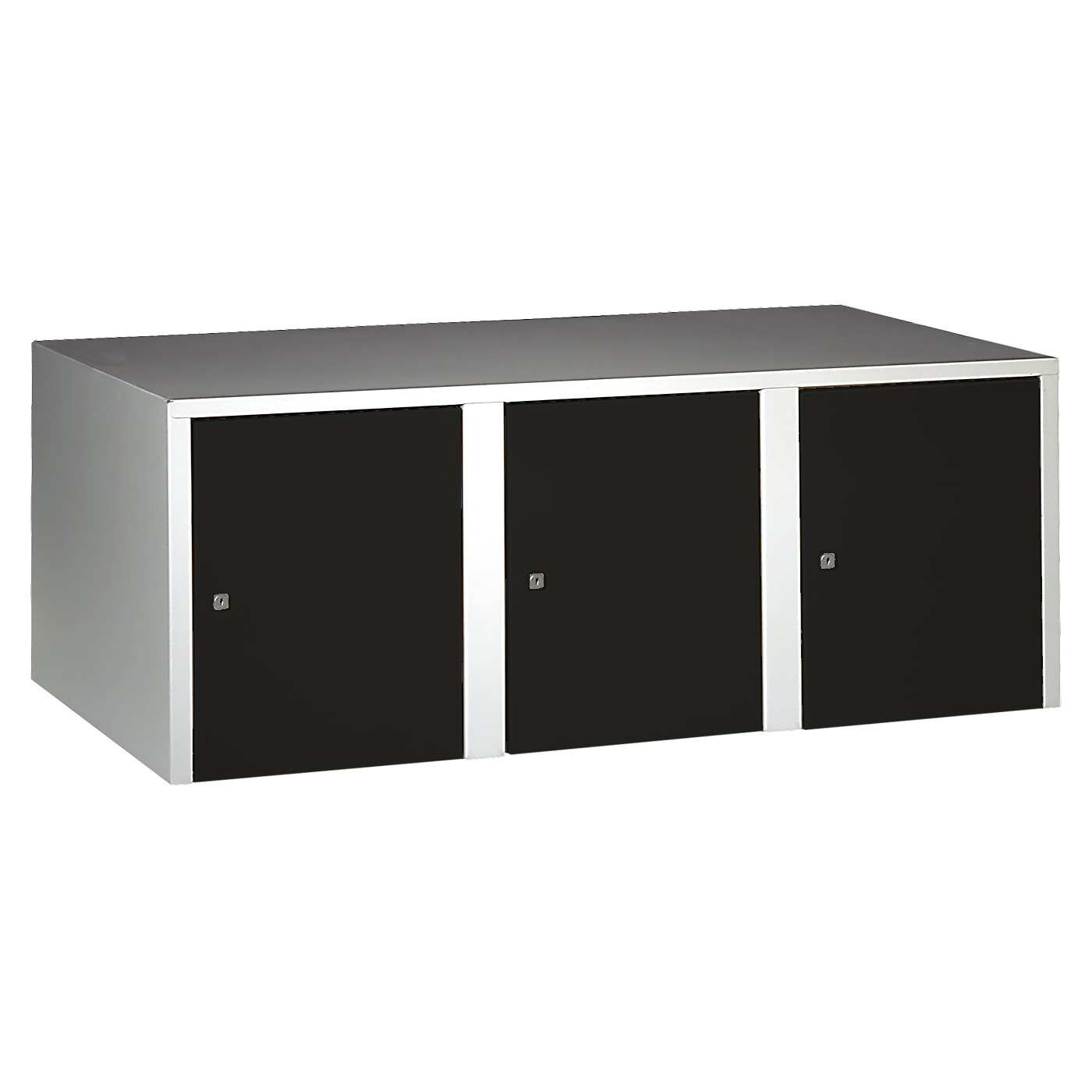 Wolf Aufsatzschrank Serie 73 , Sockel, Abteilbreite 400 mm, 3 Abteile Tiefschwarz RAL 9005