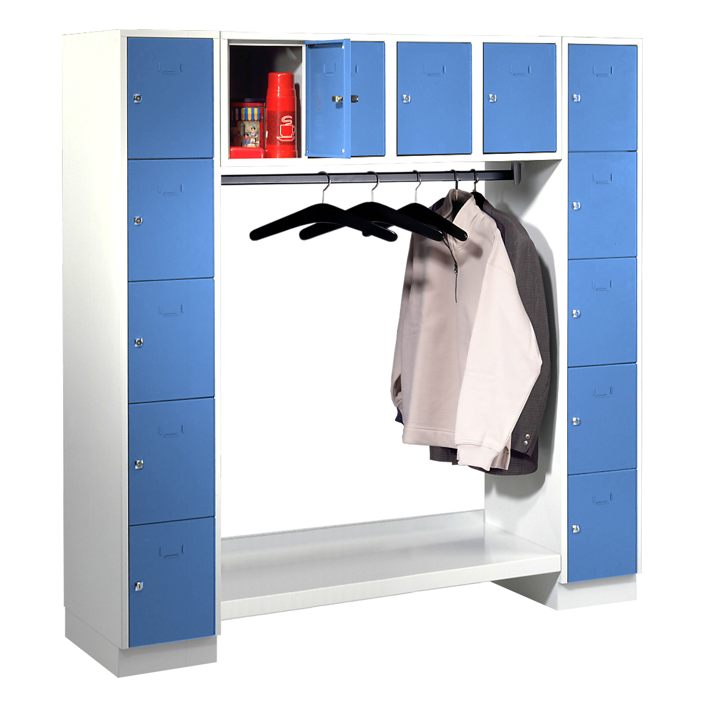 Wolf Schließfachgarderoben-System Serie 78 2 Abteile Breite 300 mm 14 Fächer offene Garderobe Lichtblau RAL 5012