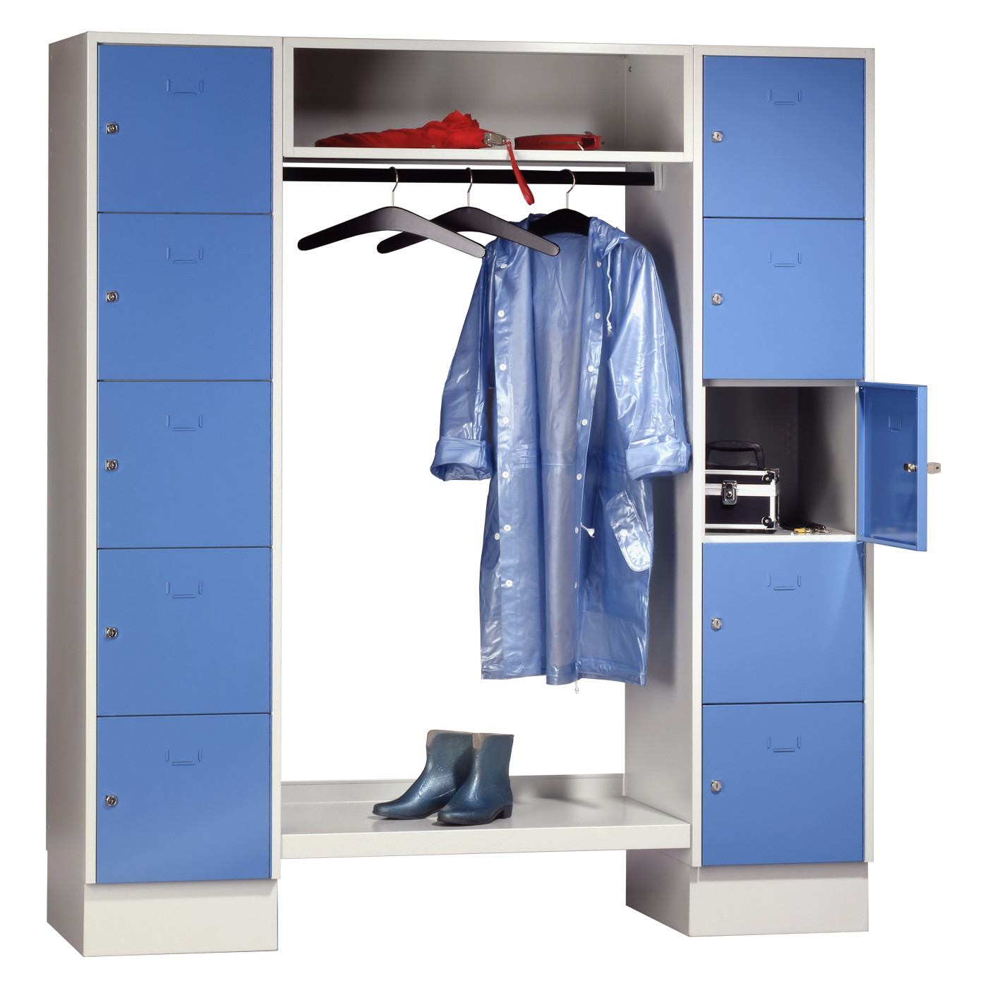 Wolf Schließfachgarderoben-System Serie 78 2 Abteile Breite 400 mm 10 Fächer offene Garderobe Lichtblau RAL 5012