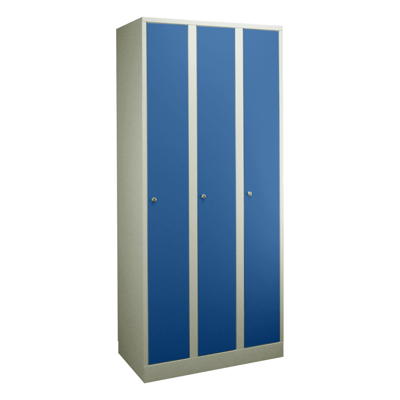 Wolf Spind Serie 42 extrahoch, Sockel, Abteilbreite 300 mm, 3 Abteile Enzianblau RAL 5010