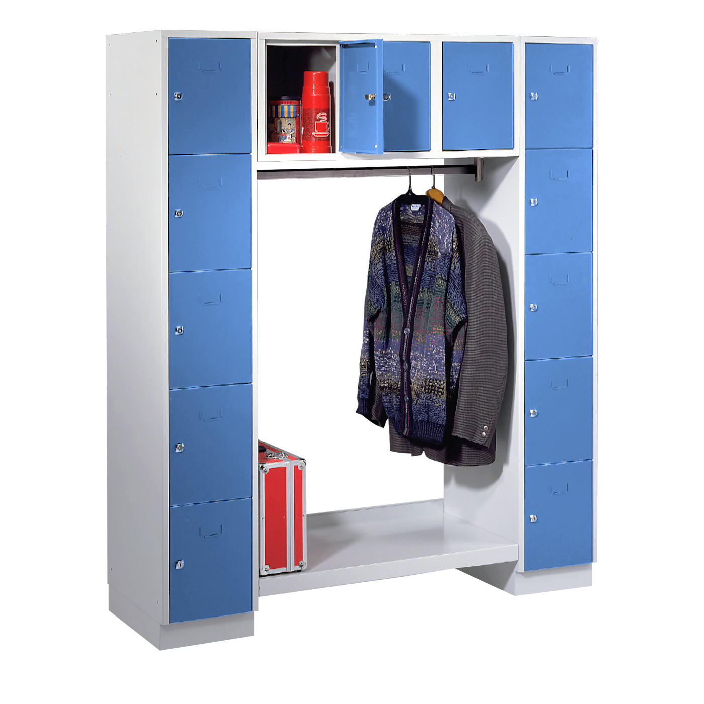 Wolf Schließfachgarderoben-System Serie 78 2 Abteile Breite 300 mm 13 Fächer offene Garderobe Lichtblau RAL 5012