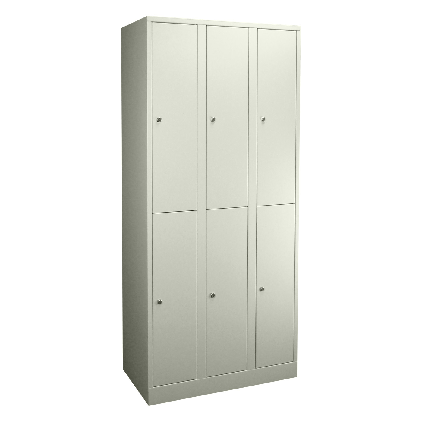 Wolf Spind Serie 42 doppelstöckig extrahoch Sockel Abteilbreite 300 mm 3 Abteile Lichtgrau RAL 7035