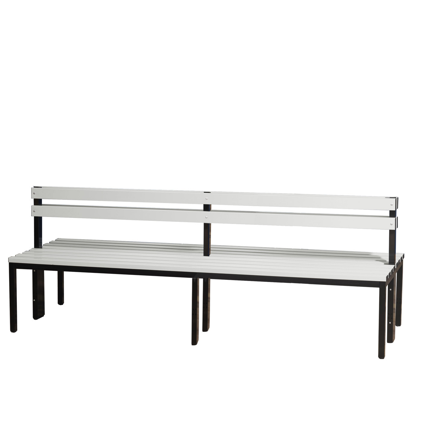 Wolf Umkleidebank Serie 105 doppelseitig Rückenlehne Sitzt. 2 x 355 mm Breite 2000 mm PVC Hellgrau